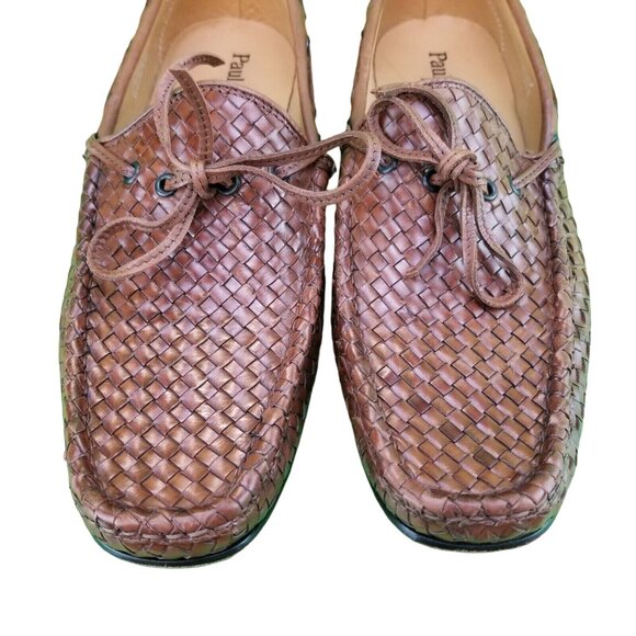 Paul Fredrick Brown Leather Loafer  Woven Slip On Men's Size 12M  FSJ114D Shoes - Picture 13 of 15